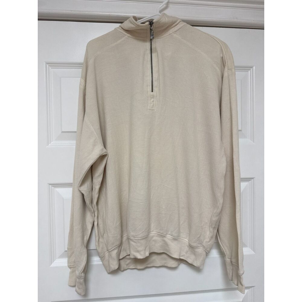 Jamaica Jaxx Mens Silk Blend Pullover Collard Polo Sweatshirt Large Cream